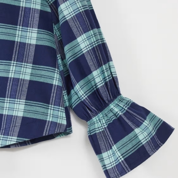 Topshop collared shirt blue plaid Peasant Baloon Sleeve Bohemian 8 Cottagecore - Picture 13 of 13